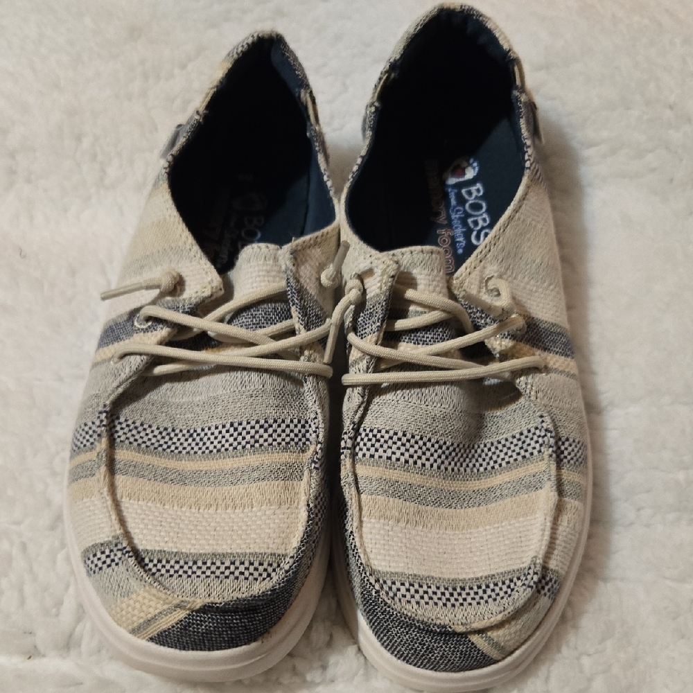 BOBS from Skechers Striped Flats - Cream and Black